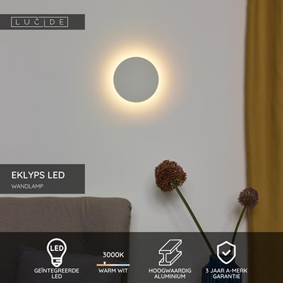 Lucide EKLYPS LED - Wandlamp - Ø 15 cm - LED - 1x7W 3000K - Wit